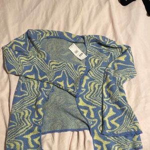 ASOS blue and green wavy abstract y2k knit sweater cardigan wide sleeve